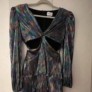 SAYLOR COLORFUL DRESS XS - Bernardine Twisted Metallic Plissé Mini Dress
